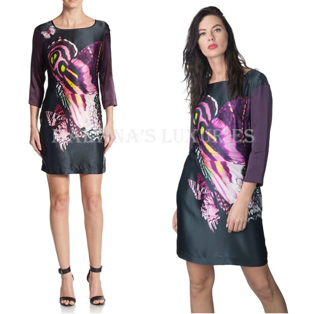 JUST CAVALLI by ROBERTO CAVALLI DRESS PURPLE SILK SHIFT sz IT 38 US 2